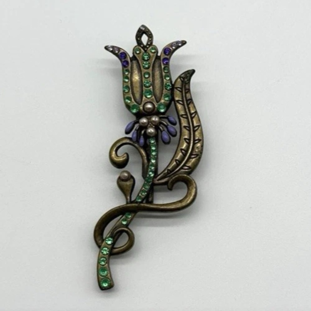 Elegant Green and Purple Floral Brooch